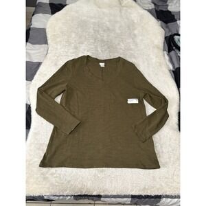 New Chicos Women's Olive Green V Neck Long Sleeve Womens‎ Shirt Plus Size 2